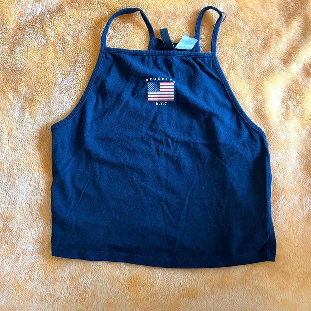 Navy NYC Halter Crop Tank Top